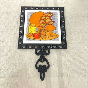 Vintage Holt Howard trivet tile cast iron mushroom retro decor